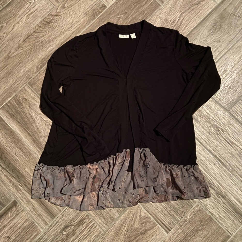 LOGO by Lori Goldstein | Rayon Top with Tie-Dye Mesh Hem